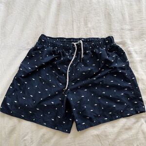 Swimsuits For All Navy Swim Trunks with White Shark Print